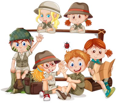 Pano şablonu mutlu çocuklar çizim ile