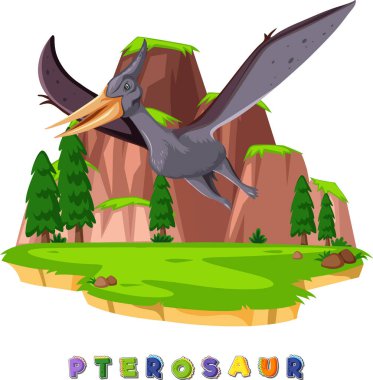 Pterosaur illüstrasyonu için dinozor kelime kartı