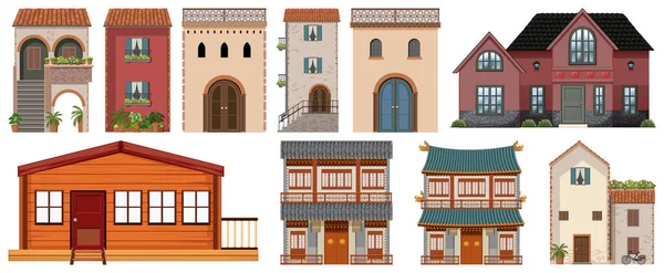 Diferentes Diseños Edificios Ilustración — Vector de stock