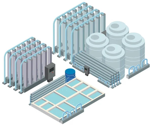 Isometric Industrial Area Desalination Plant Illustration — Stock Vector