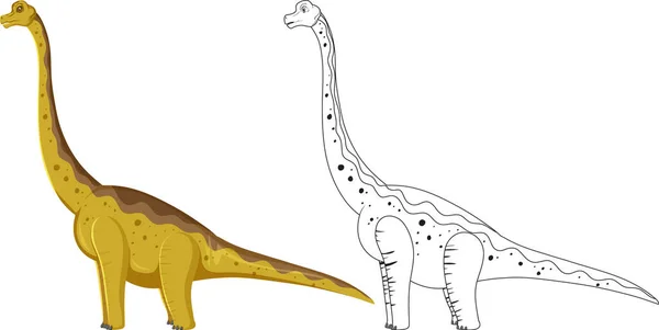 Brachiosaurus Dinosaurus Mit Seinem Doodle Umriss Auf Weißem Hintergrund — Stockvektor
