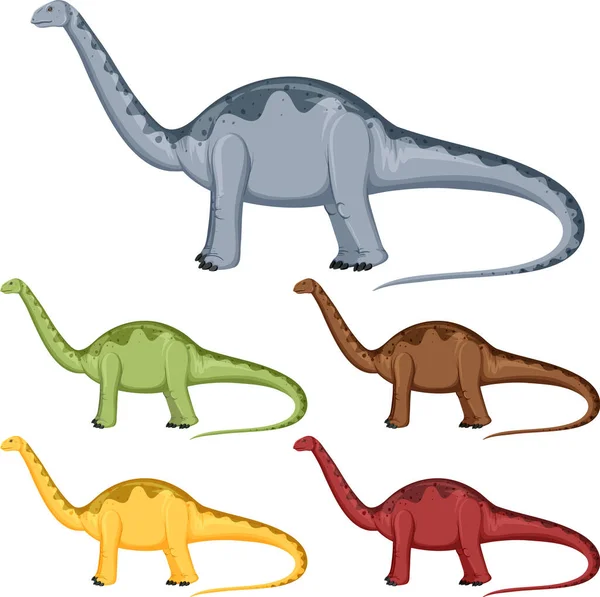 Набір Динозаврів Апатозаврів Білому Тлі Ілюстрації — стоковий вектор