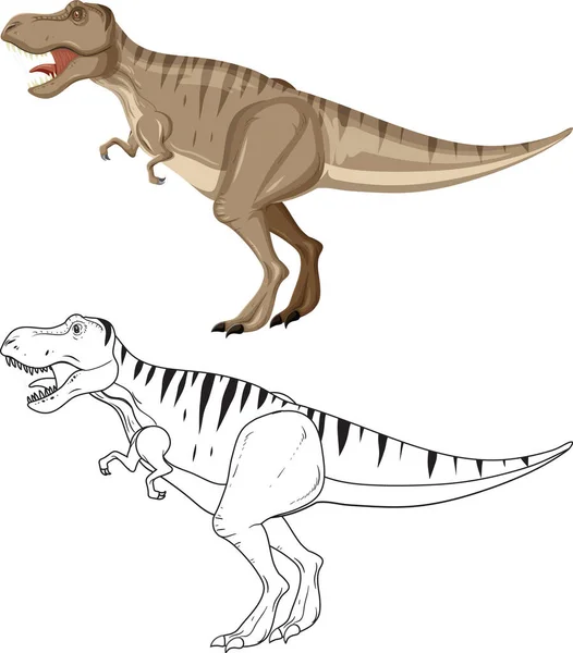 Dinosauro Rex Tirannosauro Con Suo Contorno Scarabocchiare Illustrazione Sfondo Bianco — Vettoriale Stock
