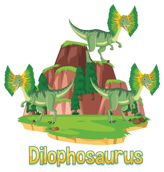 Словарь Динозавров Иллюстрации Дилофозавров — стоковый вектор