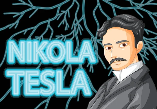 Portrait Nikola Tesla Dans Illustration Style Dessin Animé — Image vectorielle