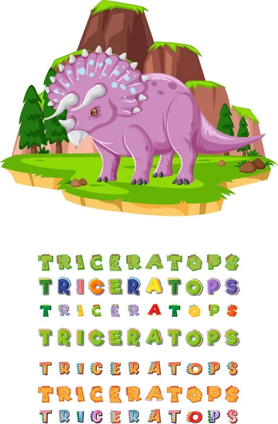 Font Design Triceratops Illustration — Stock Vector