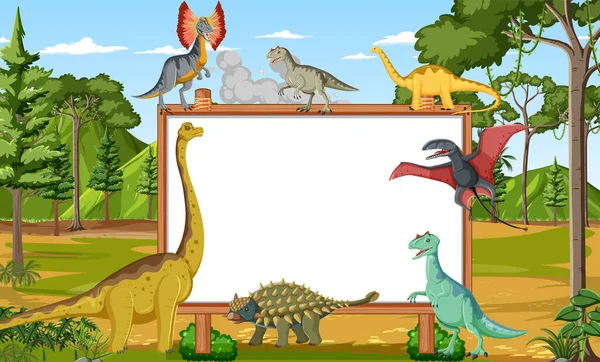 Scene Dinosaurs Whiteboard Field Illustration — Stock Vector