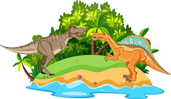 スピノサウルスとT Rex戦闘イラストのシーン — ストックベクタ