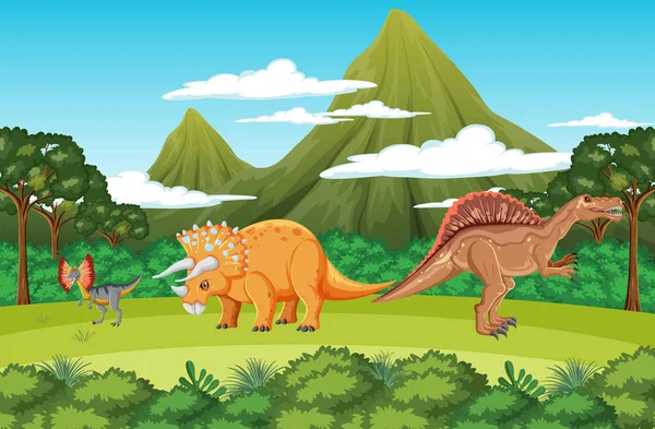 Scen Med Dinosaurier Skogen Illustration — Stock vektor
