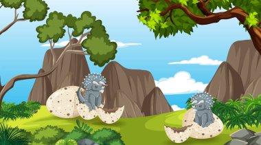 Tarih öncesi orman sahnesinde dinozor.