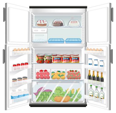 Bol yiyecek resimli buzdolabı.