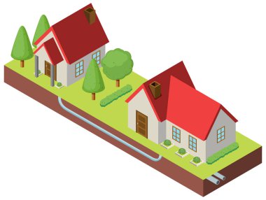 Beyaz arkaplan illüstrasyonunda Isometric evler