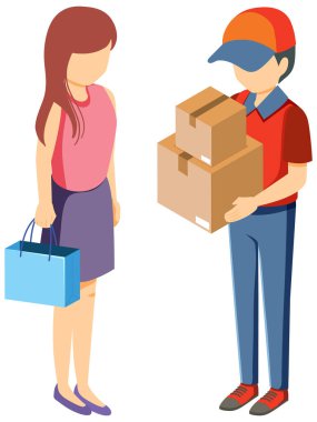 Kurye müşteri illüstrasyonuna paket veriyor
