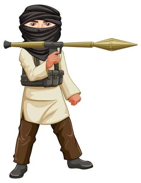 Terrorist Holding Rpg White Background Illustration — Stock Vector