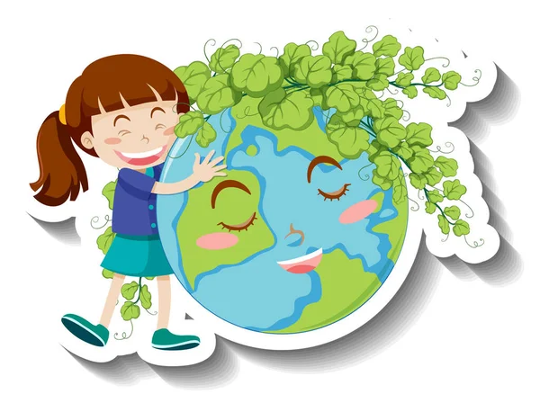 Ein Mädchen Umarmt Lächelnde Erde Illustration — Stockvektor