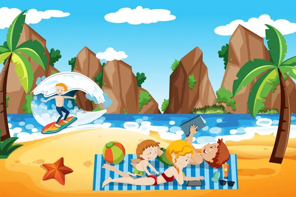 Ein Familienurlaub Strand Illustration — Stockvektor