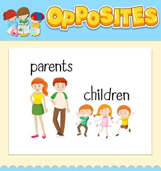 Mots Opposés Pour Les Parents Les Enfants Illustration — Image vectorielle