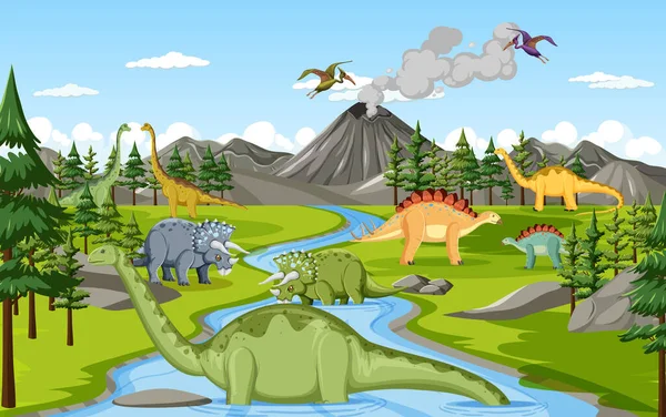 Dinosaurie Förhistorisk Skog Scen Illustration — Stock vektor