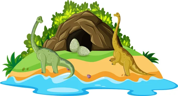 Сцена Брахіозавром Біля Печери Ілюстрація — стоковий вектор