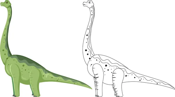 白底图上的腕龙恐龙及其涂鸦轮廓 — 图库矢量图片