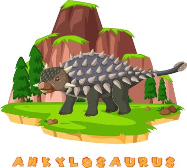 Ankylosaurus illüstrasyonu için dinozor kelime kartı