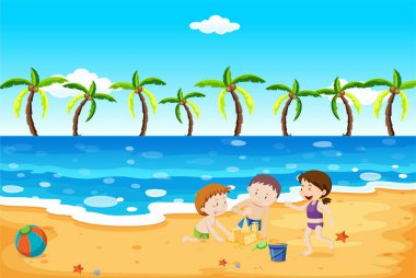 Sahne, plaj illüstrasyonundaki insanlarla dolu