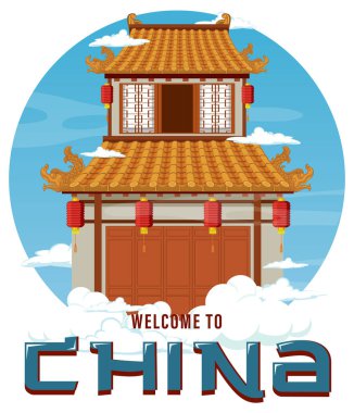 Çin mimarisi ikonik ev logosu çizimi