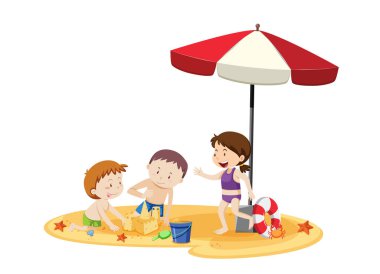 Beach illüstrasyon oynayan çocuklar