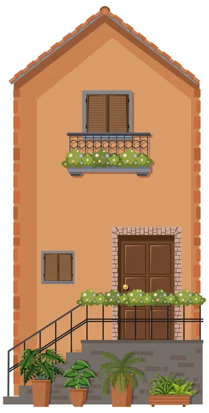 Bâtiment Brun Avec Illustration Terrasse — Image vectorielle