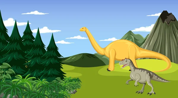 Escena Con Dinosaurios Campo Ilustración — Archivo Imágenes Vectoriales