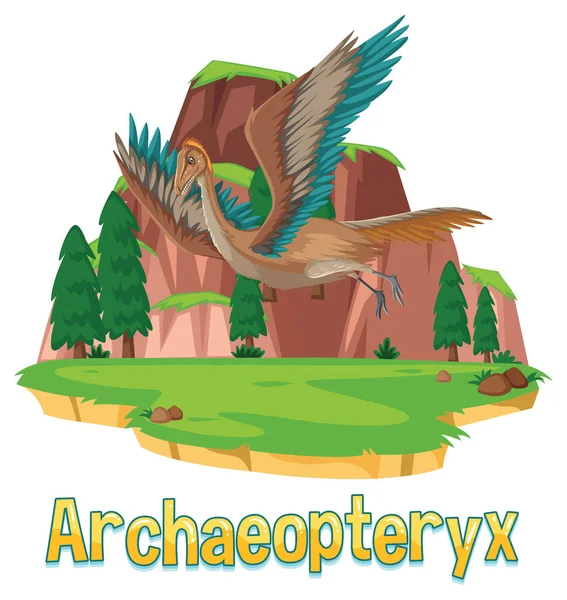Dinosaur Wordcard Για Archaeopteryx Απεικόνιση — Διανυσματικό Αρχείο