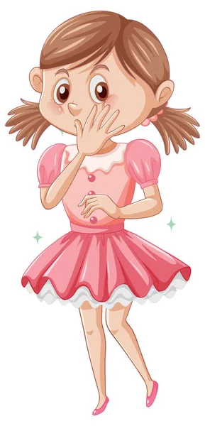 一个穿着粉色连环画的女孩 背景为白色 — 图库矢量图片