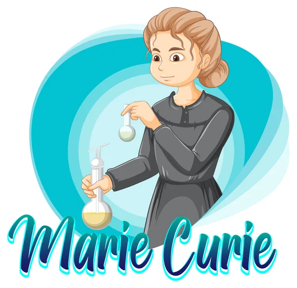 Retrato Marie Curie Ilustración Estilo Dibujos Animados — Vector de stock