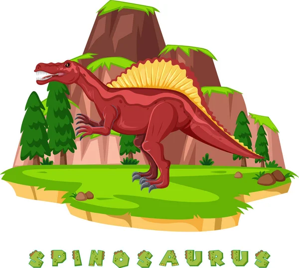 Dinosaurier Wortkarte Zur Illustration Von Spinosaurus — Stockvektor