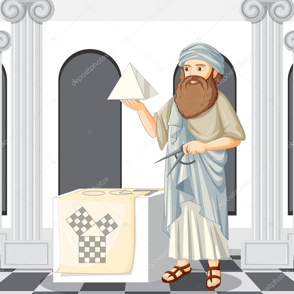 Pythagoras philosopher in cartoon style illustration