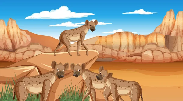 Hyenas Savanna Forest Scene Illustration — Stock Vector