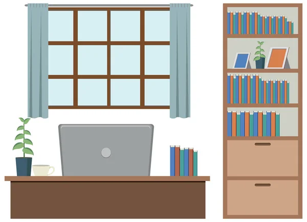 Work Space Home Office Flat Design Illustration — Stock Vector