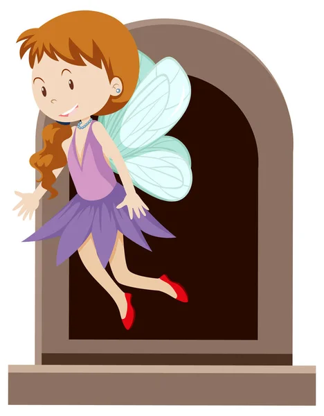 Fantasy Angel Charakter Durch Das Fenster Auf Weißem Hintergrund Illustration — Stockvektor