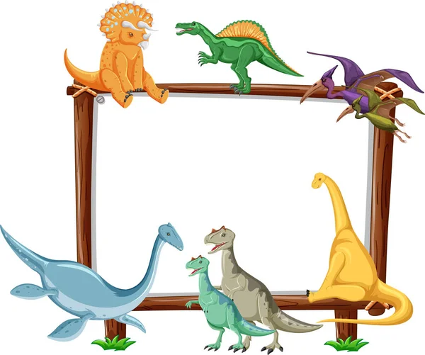 Группа Динозавров Вокруг Доски Белом Фоне Иллюстрации — стоковый вектор