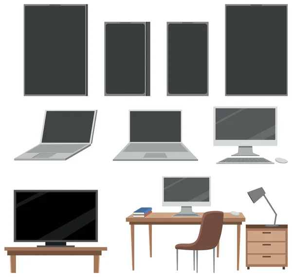 Conjunto Diferentes Computadoras Portátiles Ilustración Oficina — Archivo Imágenes Vectoriales