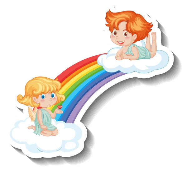 Due Piccoli Cupidi Arcobaleno Stile Cartone Animato Illustrazione — Vettoriale Stock