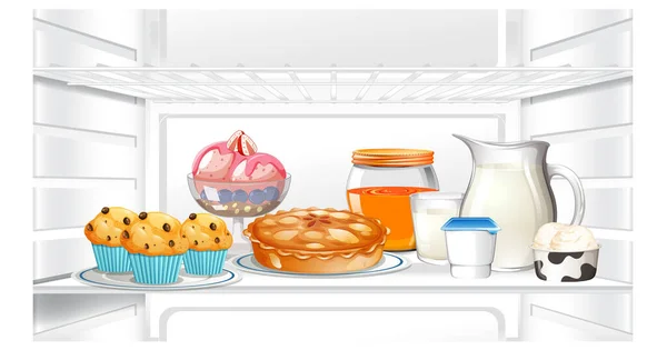冰箱里面有食物插图 — 图库矢量图片
