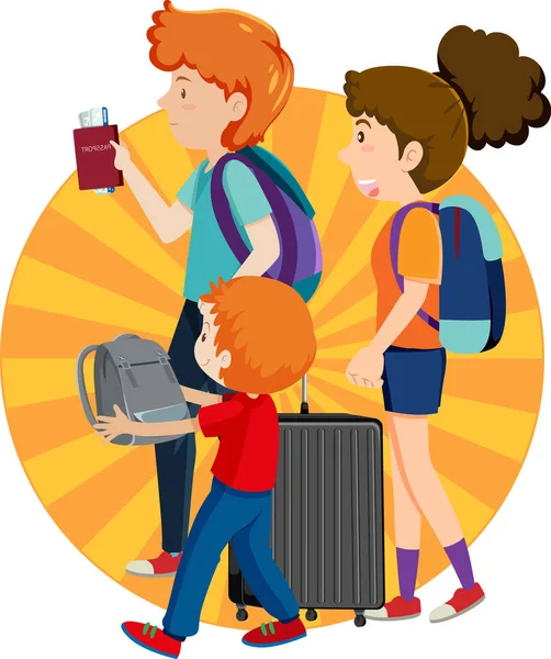 Thème Vacances Voyage Famille Avec Illustration Sac Dos — Image vectorielle