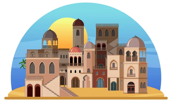 Arabische Architektur Haus Und Gebäude Illustration — Stockvektor