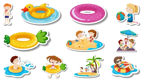 Set Articoli Spiaggia Estivi Illustrazione Bambini — Vettoriale Stock