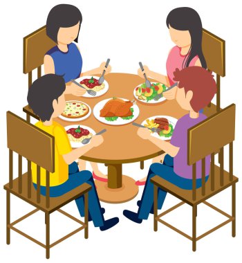 Aile yemek masası izometrik illüstrasyon