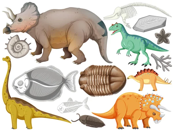 Ensemble Différentes Illustrations Préhistoriques Animaux Dinosaures — Image vectorielle