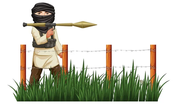 Terrorist Houdt Rpg Pistool Schouder Illustratie — Stockvector