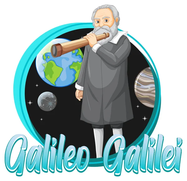 Portrait Galileo Galilei Illustration Style Dessin Animé — Image vectorielle