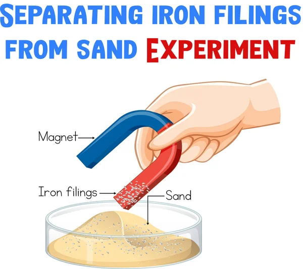 Separação Limalhas Ferro Ilustração Experimento Areia — Vetor de Stock